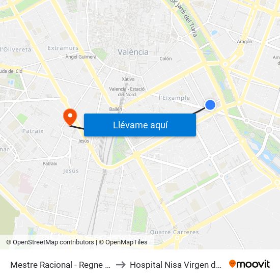 Mestre Racional - Regne De València to Hospital Nisa Virgen del Consuelo map