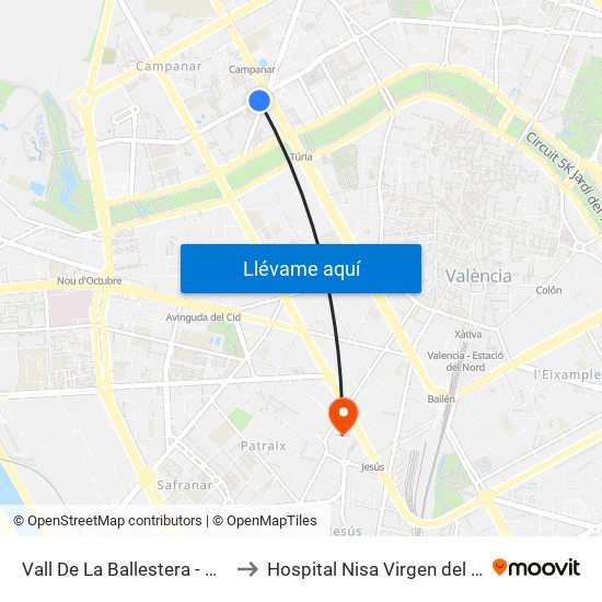 Vall De La Ballestera - Campanar to Hospital Nisa Virgen del Consuelo map