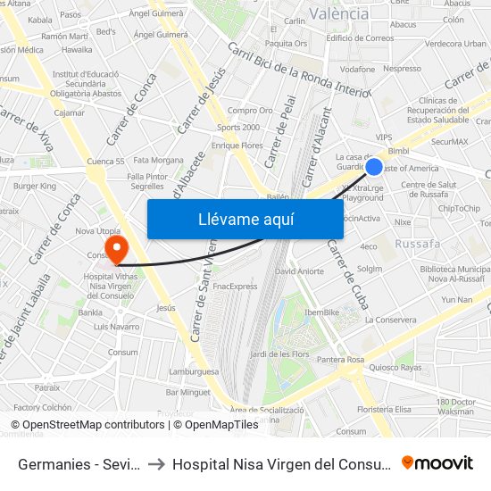 Germanies - Sevilla to Hospital Nisa Virgen del Consuelo map