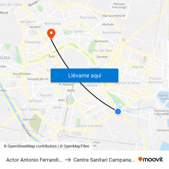 Actor Antonio Ferrandis - Centre Comercial to Centre Sanitari Campanar (antic Hospital La Fe) map