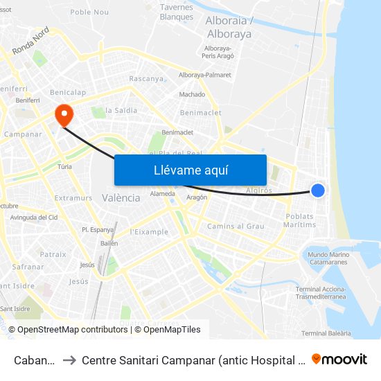Cabanyal to Centre Sanitari Campanar (antic Hospital La Fe) map