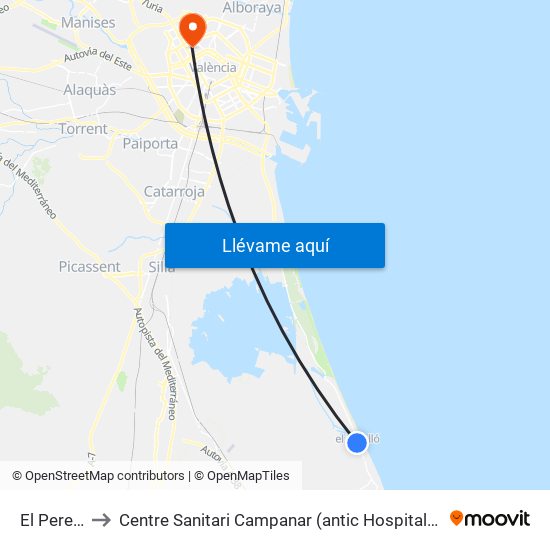 El Perelló to Centre Sanitari Campanar (antic Hospital La Fe) map