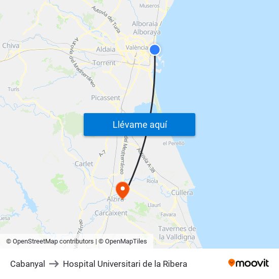 Cabanyal to Hospital Universitari de la Ribera map