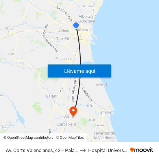 Av. Corts Valencianes, 42– Palau De Congressos [València] to Hospital Universitari de la Ribera map