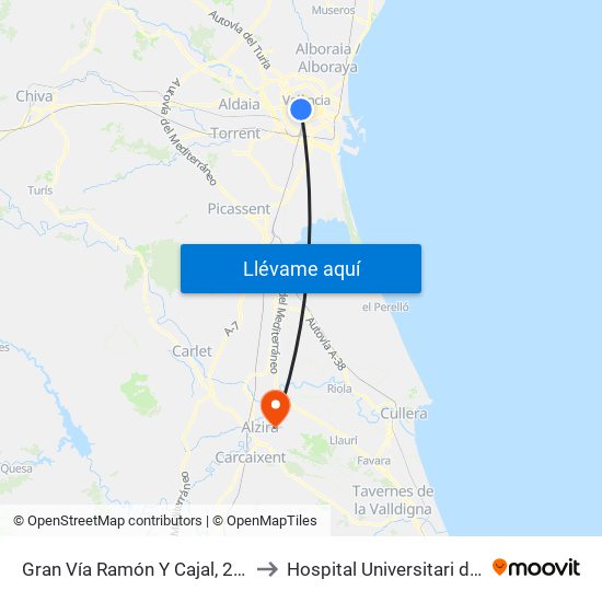 Gran Vía Ramón Y Cajal, 28 [València] to Hospital Universitari de la Ribera map