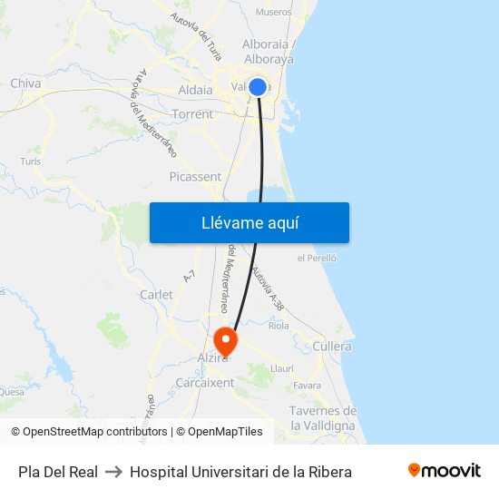 Pla Del Real to Hospital Universitari de la Ribera map