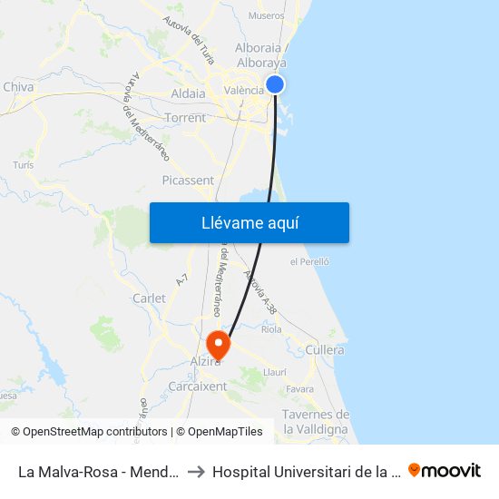 La Malva-Rosa - Mendizàbal to Hospital Universitari de la Ribera map