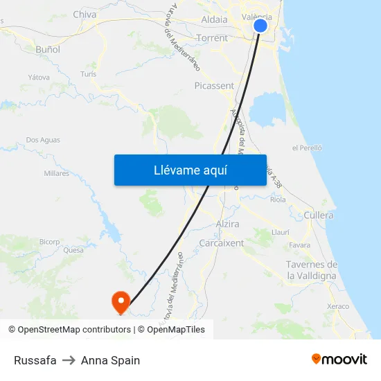 Russafa to Anna Spain map