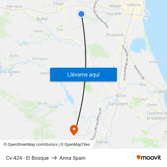 Cv-424 - El Bosque to Anna Spain map