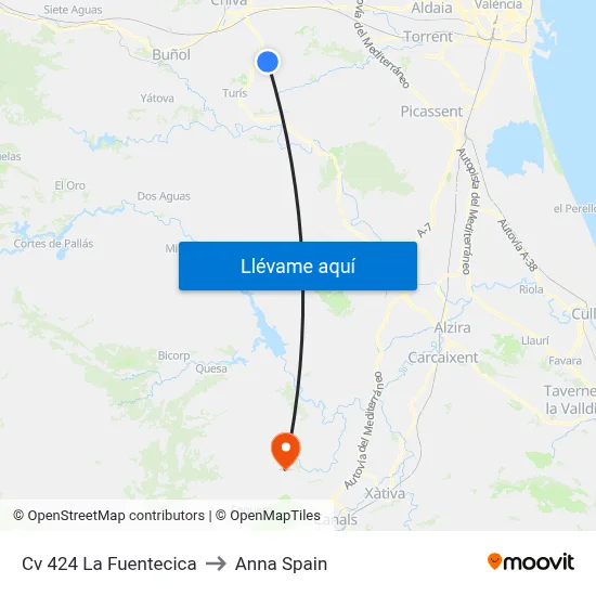Cv 424 La Fuentecica to Anna Spain map