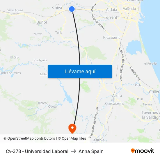 Cv-378 - Universidad Laboral to Anna Spain map