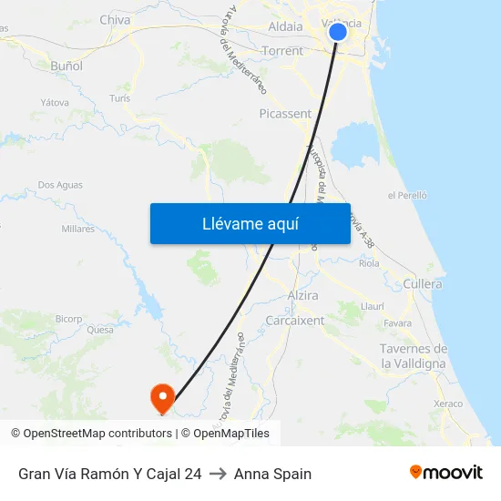Gran Vía Ramón Y Cajal 24 to Anna Spain map
