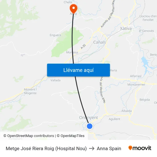Metge José Riera Roig (Hospital Nou) to Anna Spain map
