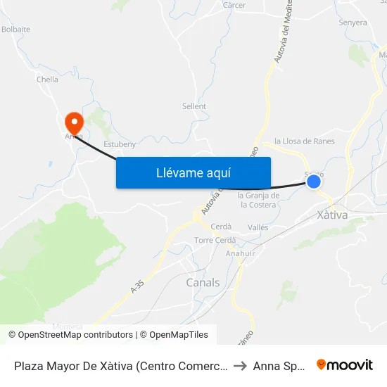 Plaza Mayor De Xàtiva (Centro Comercial) to Anna Spain map