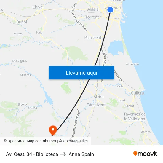 València. Avinguda De L'Oest - Hospital to Anna Spain map