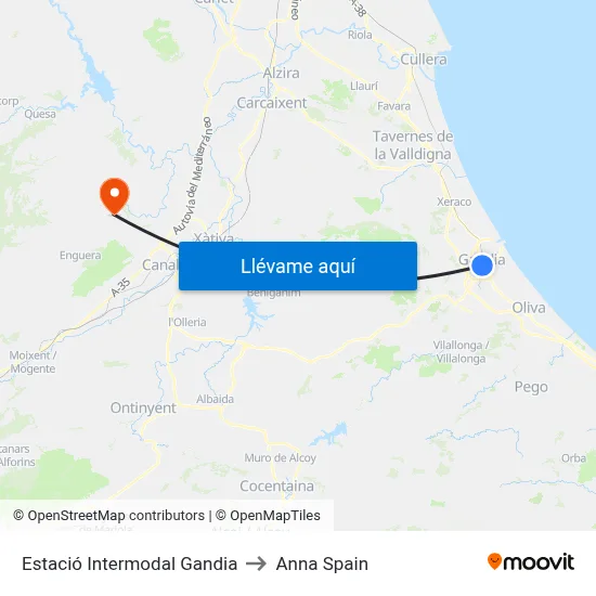 Estació Intermodal Gandia to Anna Spain map