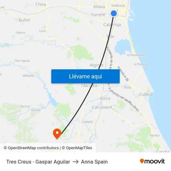 Tres Creus - Gaspar Aguilar to Anna Spain map
