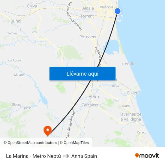 La Marina - Metro Neptú to Anna Spain map