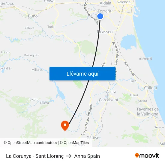 La Corunya - Sant Llorenç to Anna Spain map