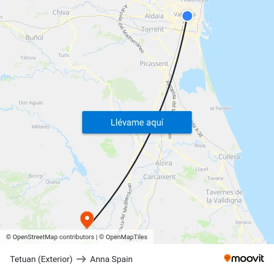 Tetuan (Exterior) to Anna Spain map