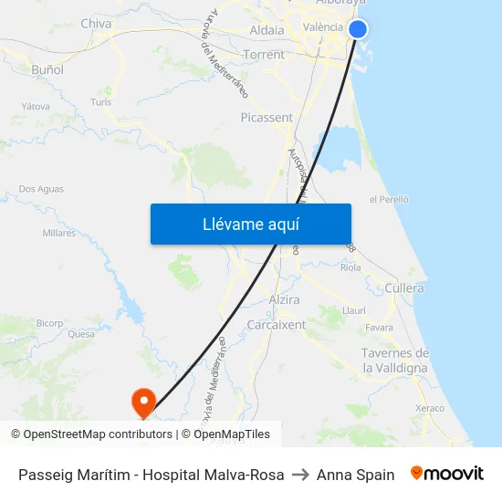 Passeig Marítim - Hospital Malva-Rosa to Anna Spain map