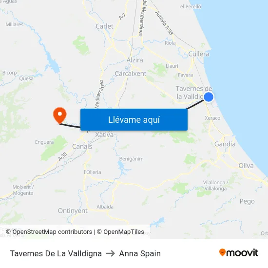 Tavernes De La Valldigna to Anna Spain map