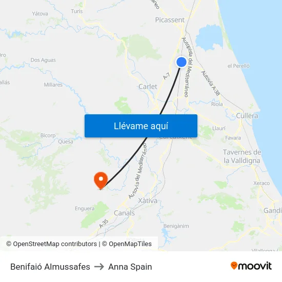 Benifaió Almussafes to Anna Spain map