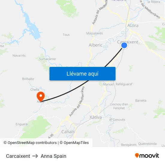 Carcaixent to Anna Spain map