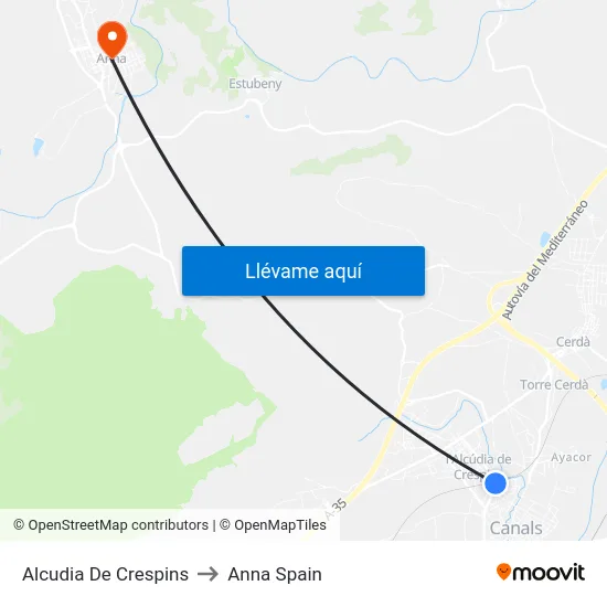Alcudia De Crespins to Anna Spain map