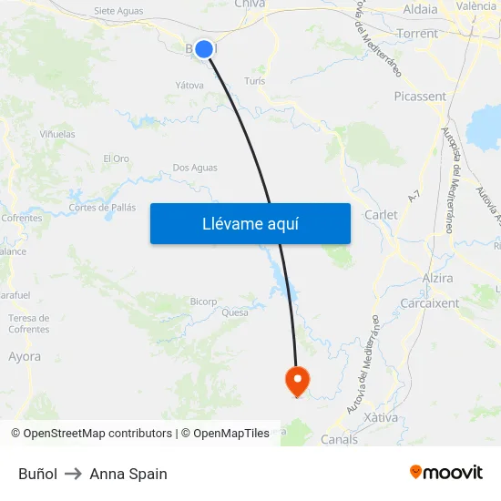 Buñol to Anna Spain map