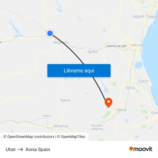 Utiel to Anna Spain map