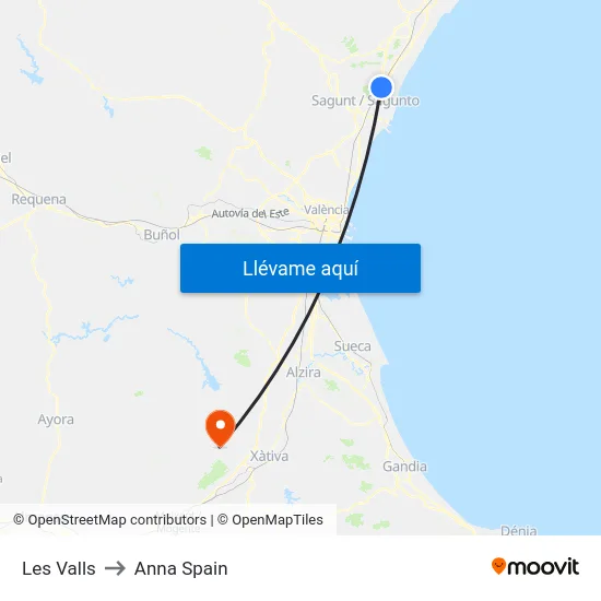 Les Valls to Anna Spain map