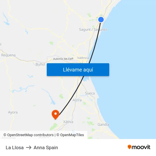 La Llosa to Anna Spain map