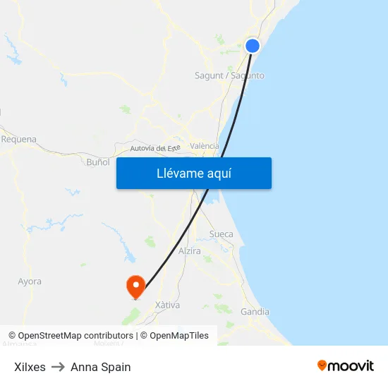 Xilxes to Anna Spain map