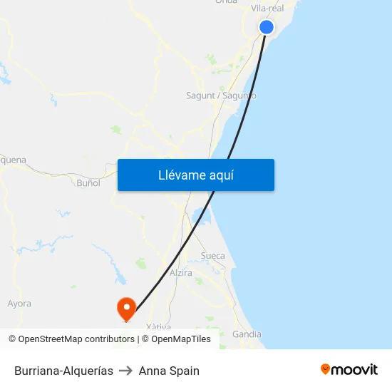 Burriana-Alquerías to Anna Spain map