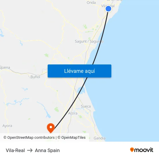 Vila-Real to Anna Spain map