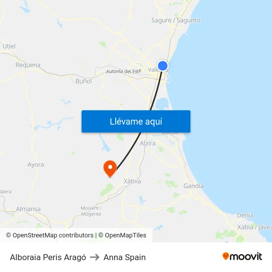 Alboraia Peris Aragó to Anna Spain map