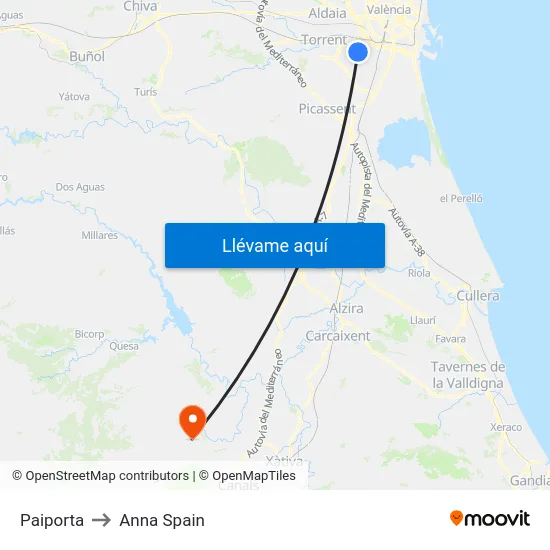 Paiporta to Anna Spain map