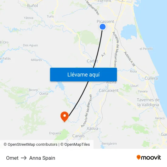 Omet to Anna Spain map