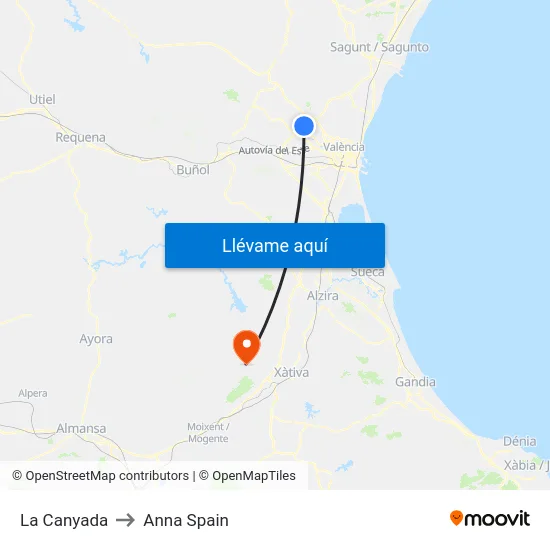 La Canyada to Anna Spain map
