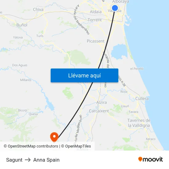 Sagunt to Anna Spain map