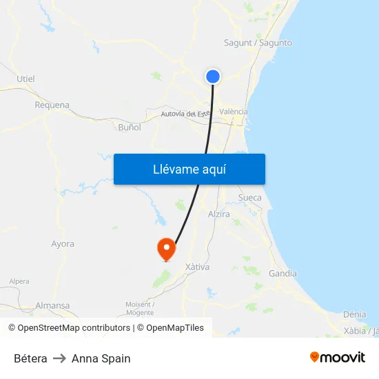 Bétera to Anna Spain map