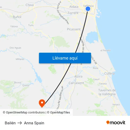 Bailén to Anna Spain map