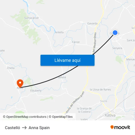 Castelló to Anna Spain map