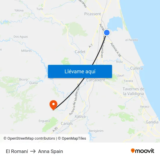 El Romaní to Anna Spain map