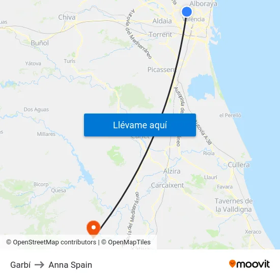 Garbí to Anna Spain map