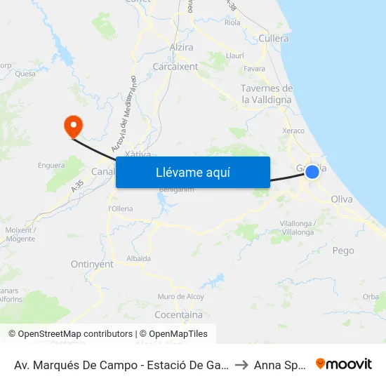 Av. Marqués De Campo - Estació De Gandia to Anna Spain map