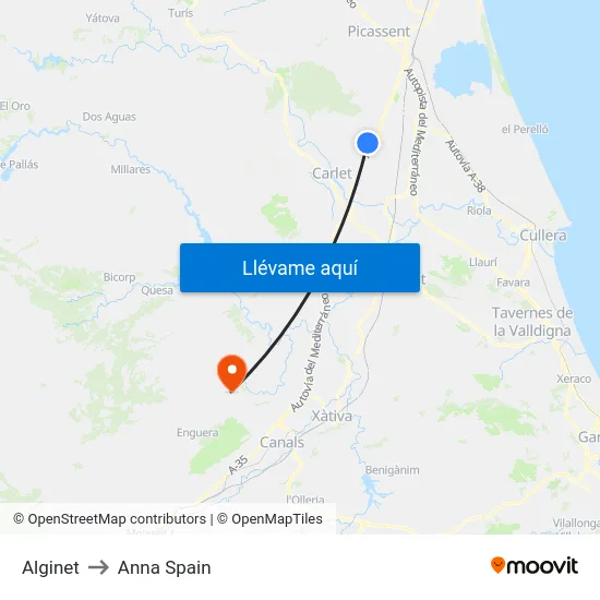 Alginet to Anna Spain map