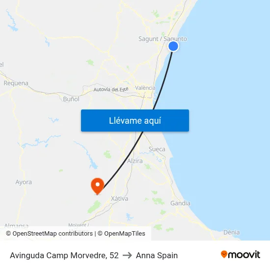 Avinguda Camp Morvedre, 52 to Anna Spain map
