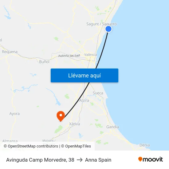 Avinguda Camp Morvedre, 38 to Anna Spain map